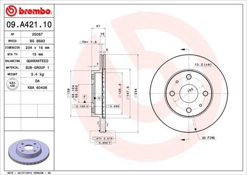 Brembo a421 brake disc - brake,