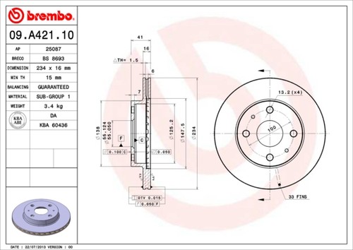 Brembo a421 brake disc - brembo,